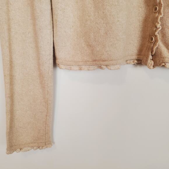 Vintage 90s Y2K Wool Angora Ruffle Cardigan Tan Small - Picture 9 of 10